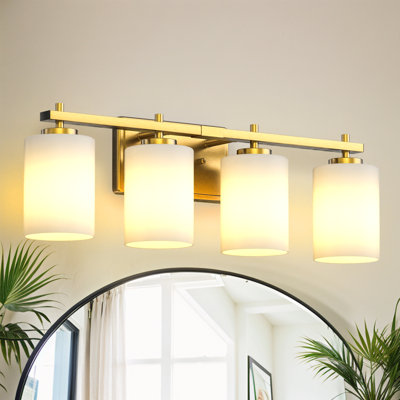 4-Light Glass Shade Bathroom Vanity Lights Dimmable