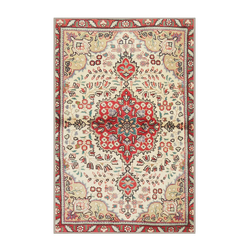 Tapis beige/rouge traditionnel Wawaset, Rectangle 2 pi x 4 pi