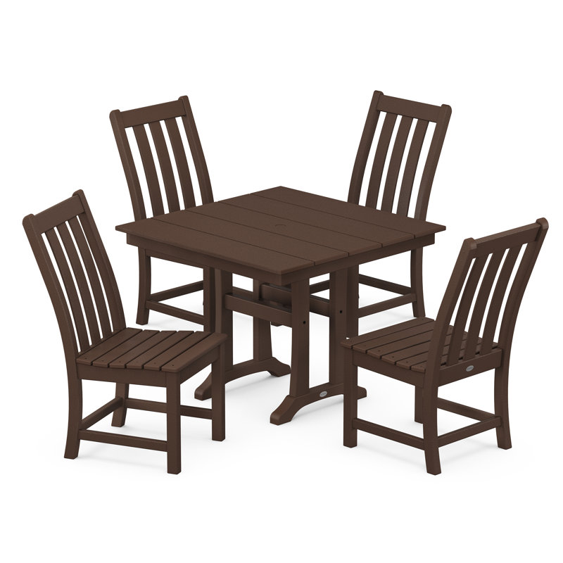 Vineyard 5-Piece Farmhouse Trestle Side Chair Dining Set, Mahogany