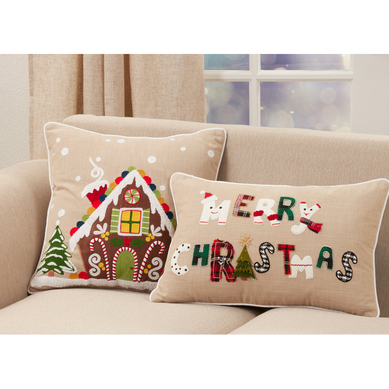 Natural Cotton Embroidered Gingerbread House Euro Pillow Cover