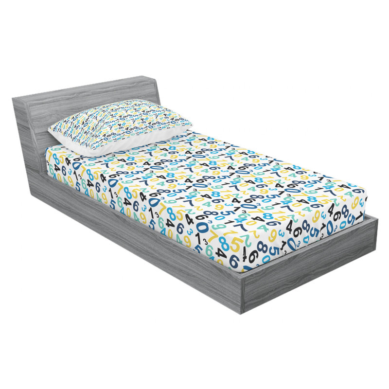 Number Microfiber Patterned Fitted Sheet, Twin XL Fitted Sheet with 1 Pillowcase