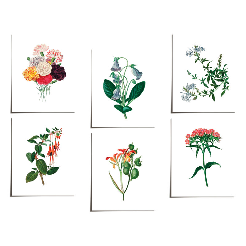 Ensemble de 6 pièces de fleurs rétro sur papier, H 12 po x l 10 po