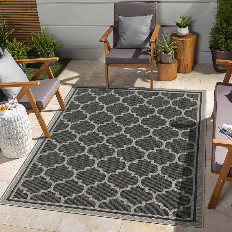 Sunshine Anthracite  Indoor/Outdoor Area Rug, Rectangle 7'10" x 10'3"