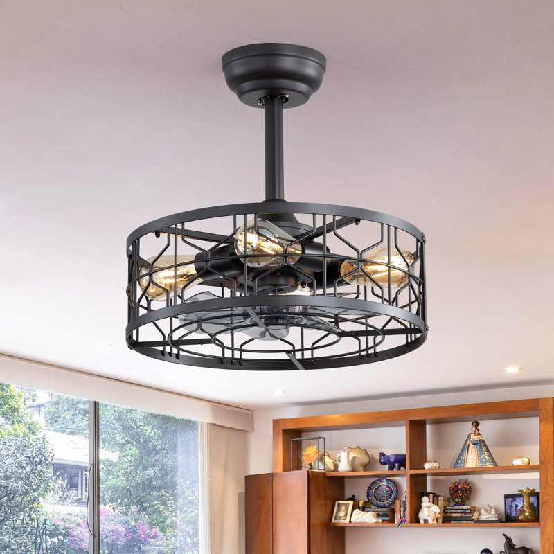 Ventilateur de plafond noir en cage 16,5 "avec lumière et télécommande Stryder