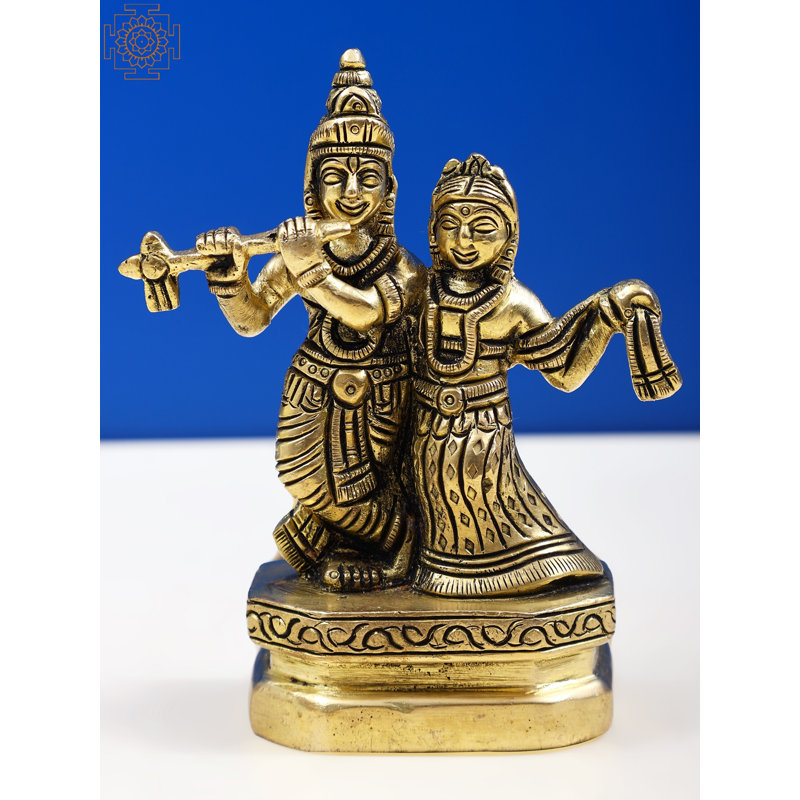 Petite sculpture en laiton de 4 po Radha Krishna