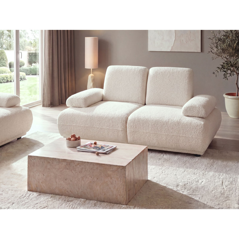 2 Seater Boucle Sofa, White, Boucle