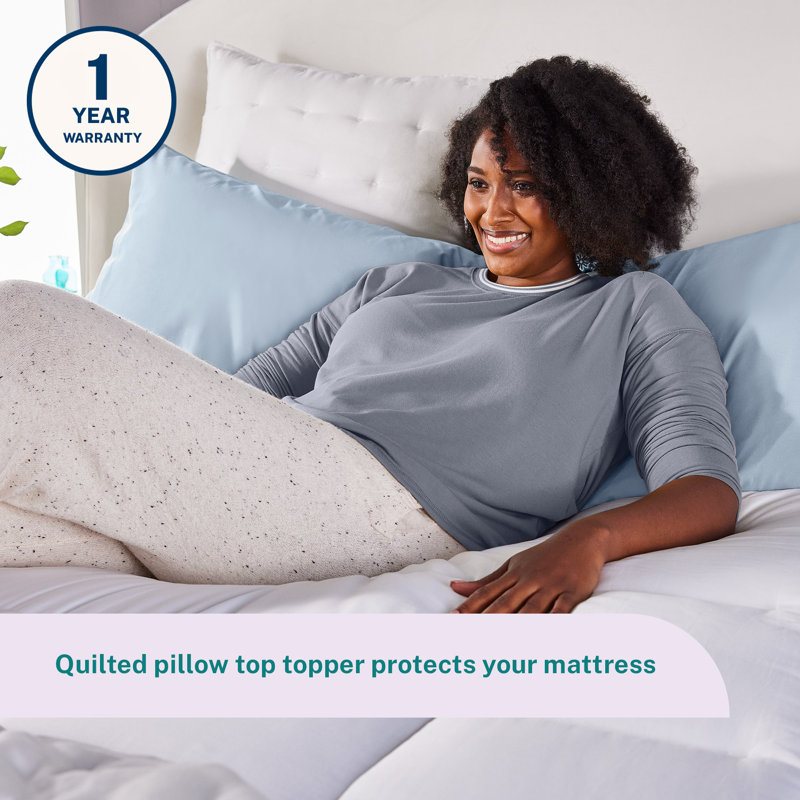 Sleep Innovations Cradling Cloud Mattress Pad Topper Cover, Quilted Pillow Top Protector, Queen 
