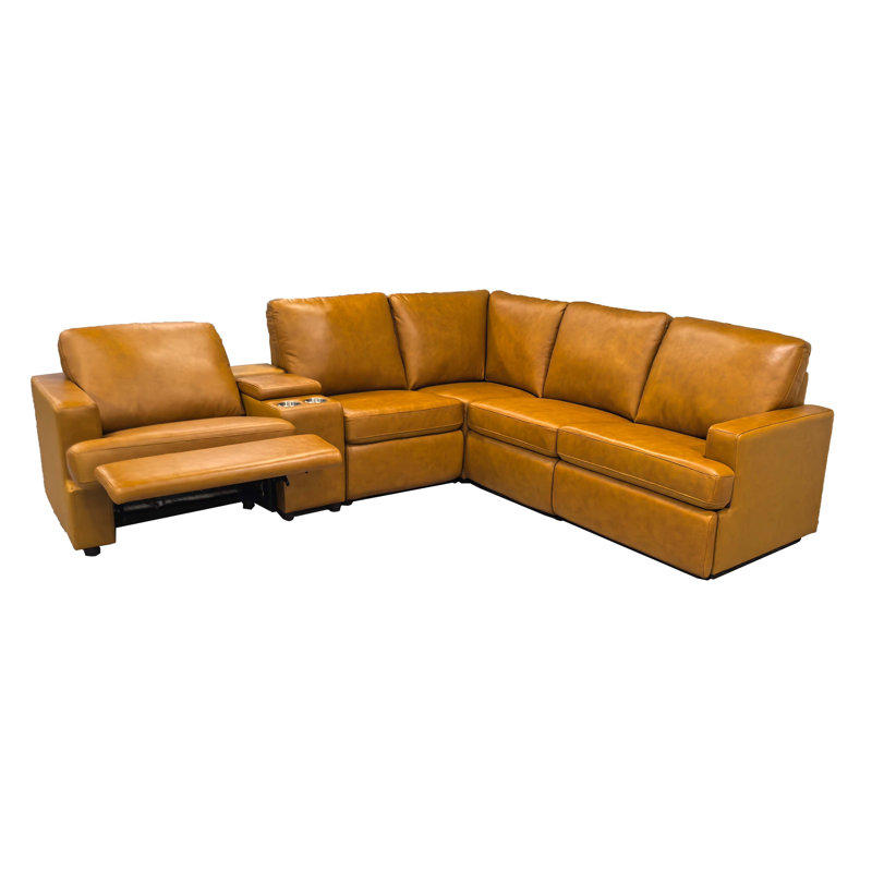 Nchevyshill Leather Match Power Recline Sectional, Ginger Leather Match