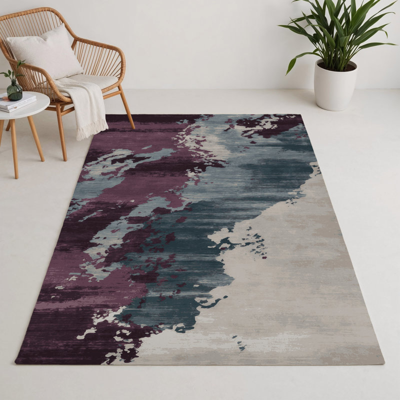 Watercolor Purple Indoor and Outdoor Area Rug, Rectangle 3' x 5'