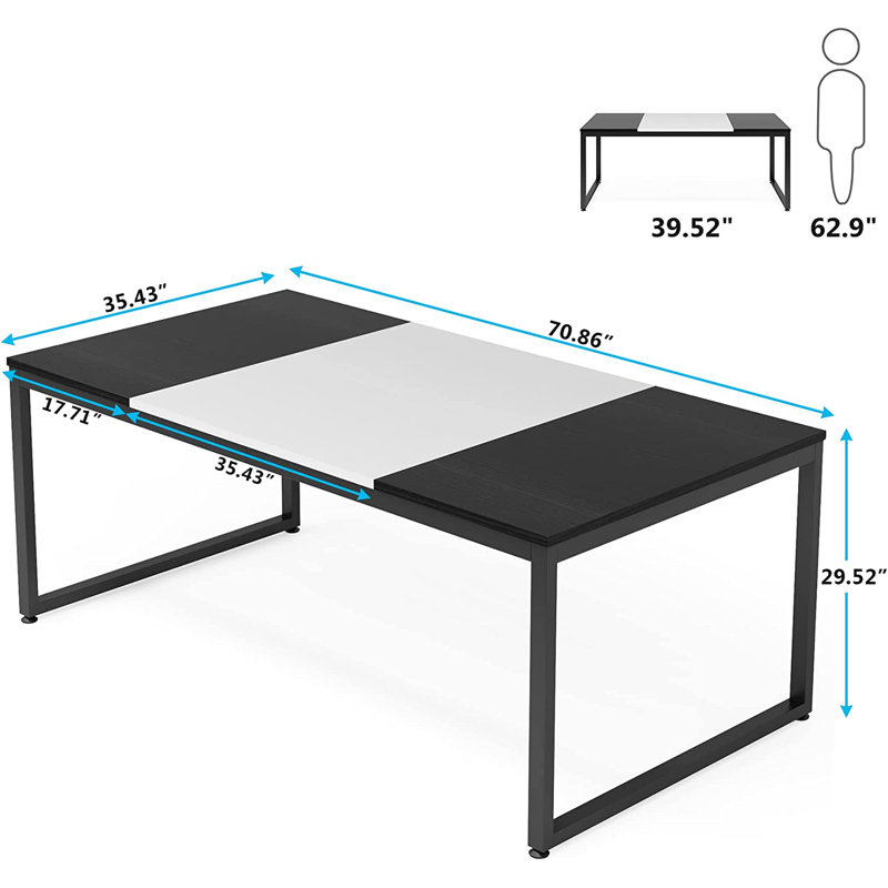Modern Rectangular 180Cm L x 90Cm W Dining Table, White/Black