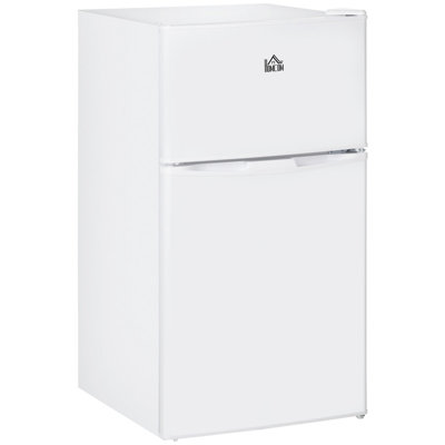 3.2 Cu.Ft Double Door Mini Fridge with Freezer, Compact Refrigerator with Adjustable Shelf, 5-level Thermostat & Reversible Door for Dorm Bedroom Home Office White