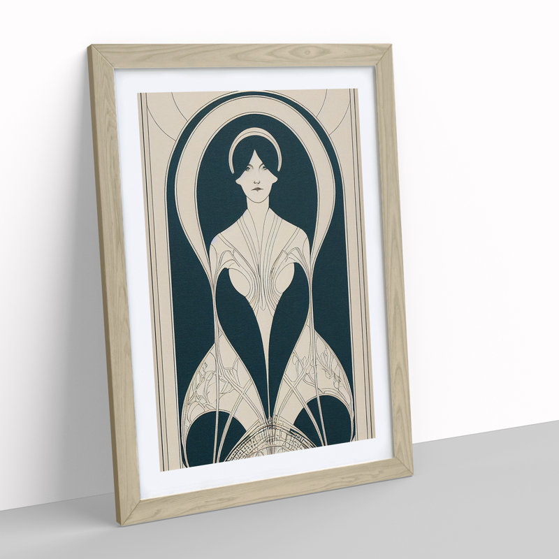 Woman Nouveau - Framed Print, 34cm H x 25cm W x 2cm D, Oak