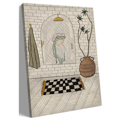Funny Frog Bathroom Canvas Wall Art Vintage Bathroom Frog Wall Decor Picture Whimsical Animal Shower Painting Cute Print Artwork For Toilet Shower Room Home Decoration 12X16