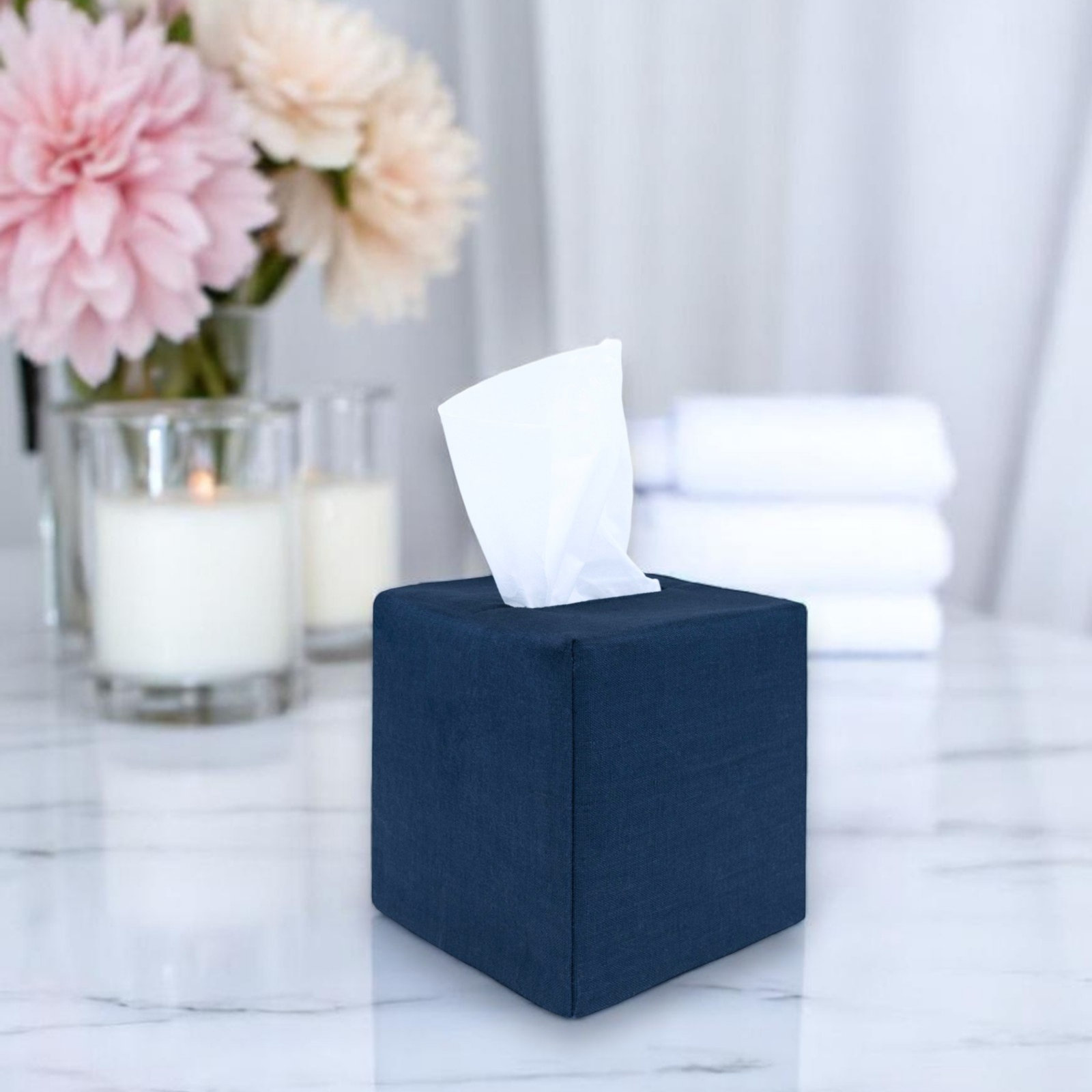 Stonewashed Linen Tissue Box Cover, Indigo