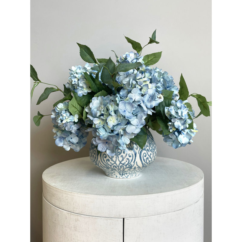 Keenum Hydrangea Floral Arrangement in Vase, Blue