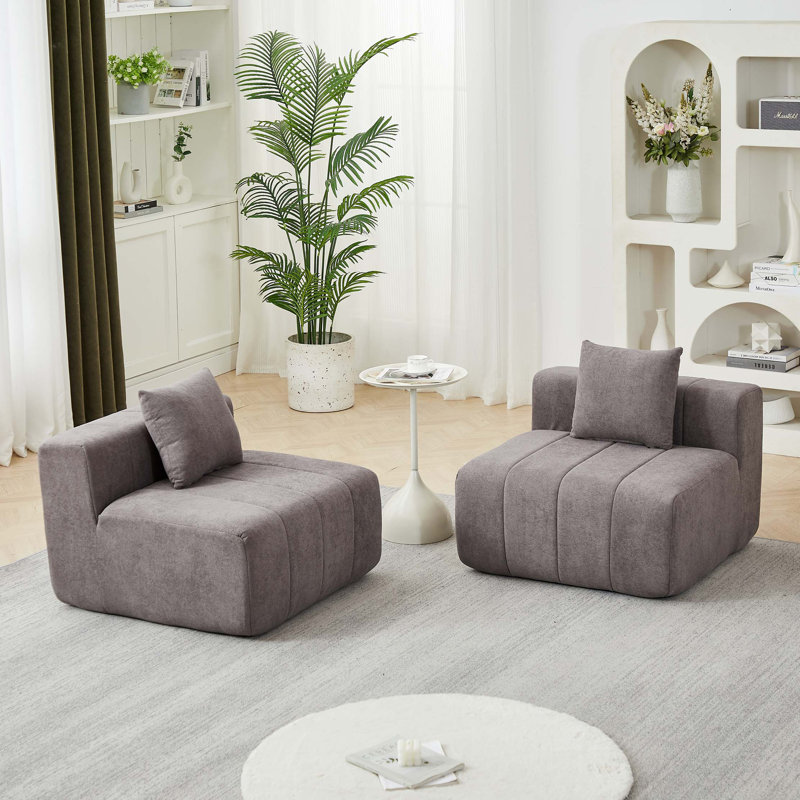 Canapé modulaire en chenille avec 2 coussins, canapé modulaire symétrique pour chambre à coucher, salon, bureau pour les loisirs ou la sieste, salle de lecture et vestibule