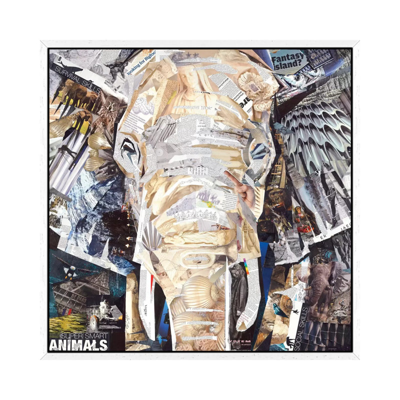 Elephant's Gaze by James Grey - Painting on Canvas, 93.98 cm H x 93.98 cm W, White Floater Framed