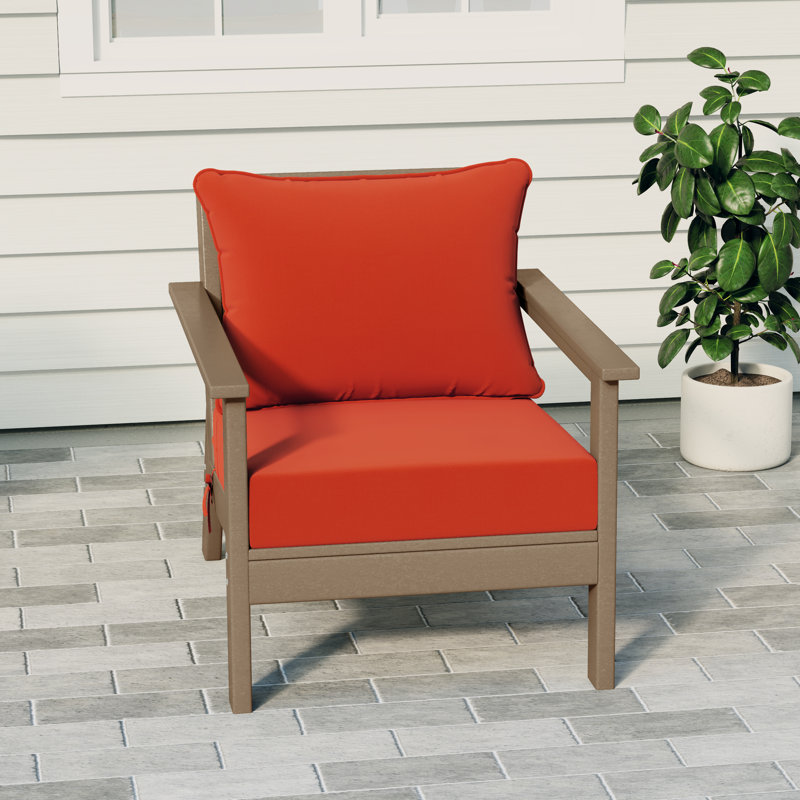 Hydea Deep Seating Chair With Cushions, Orange, Weathered Wood
