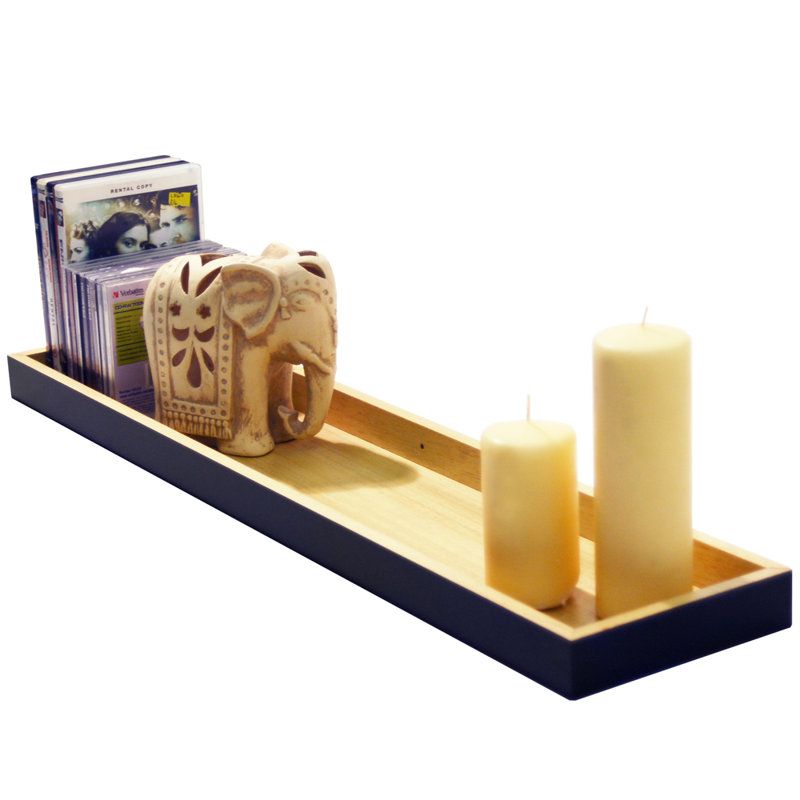 Pine Solid Wood Floating Shelf, Satin Black / Beech