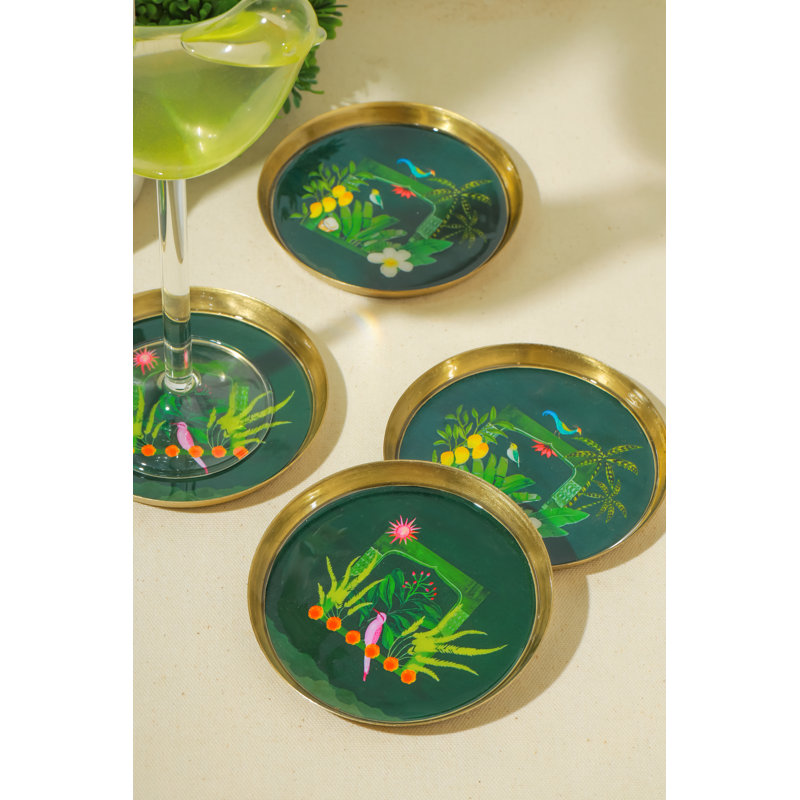 Emerald Oasis Metal Coaster Set
