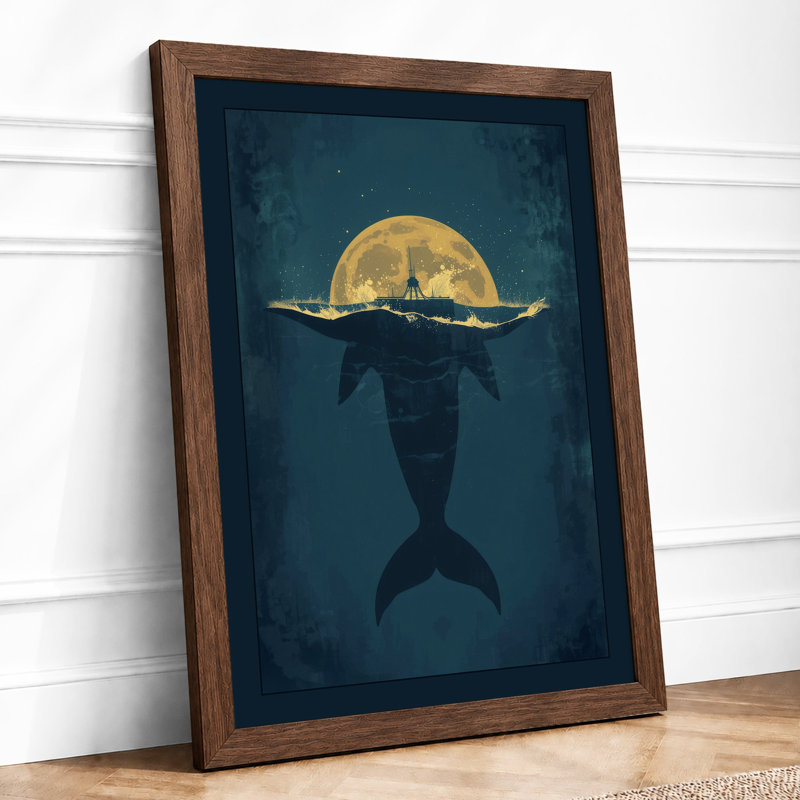 Mermaid Under Moonlight Coastal - Framed Print, A1 - 84.1 x 59.4 cm, Walnut