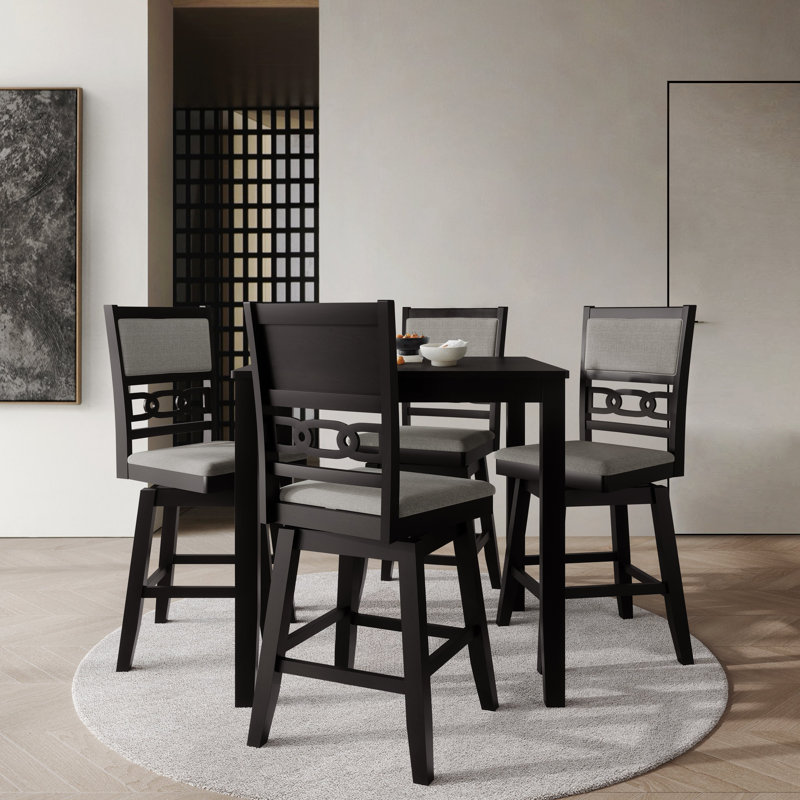 5-Piece Counter-Height Dining Set with Swivel Chairs and Square Table, Black, Black