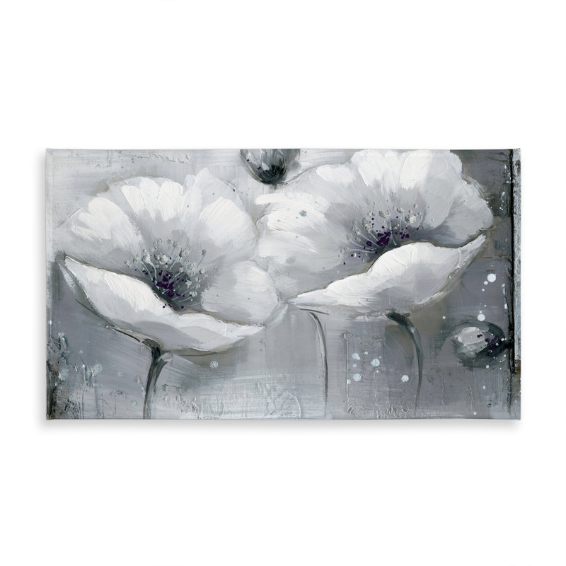 White Botanical Tablecloth - Grayscale Flowers for Home Decor