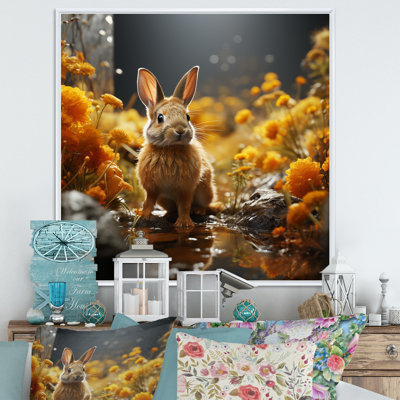 " Curious Rabbit In Sunny Yellow Flower Field I "