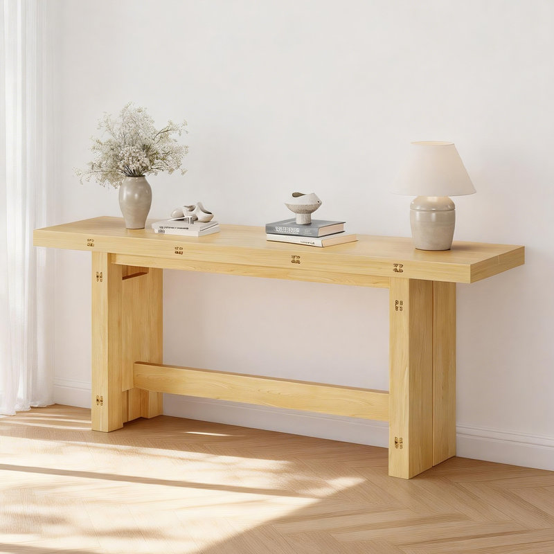 Convertible Folding Dining & Console Table, 4-Piece Natural Wood Wooden Table with Square Legs, Natural Wood