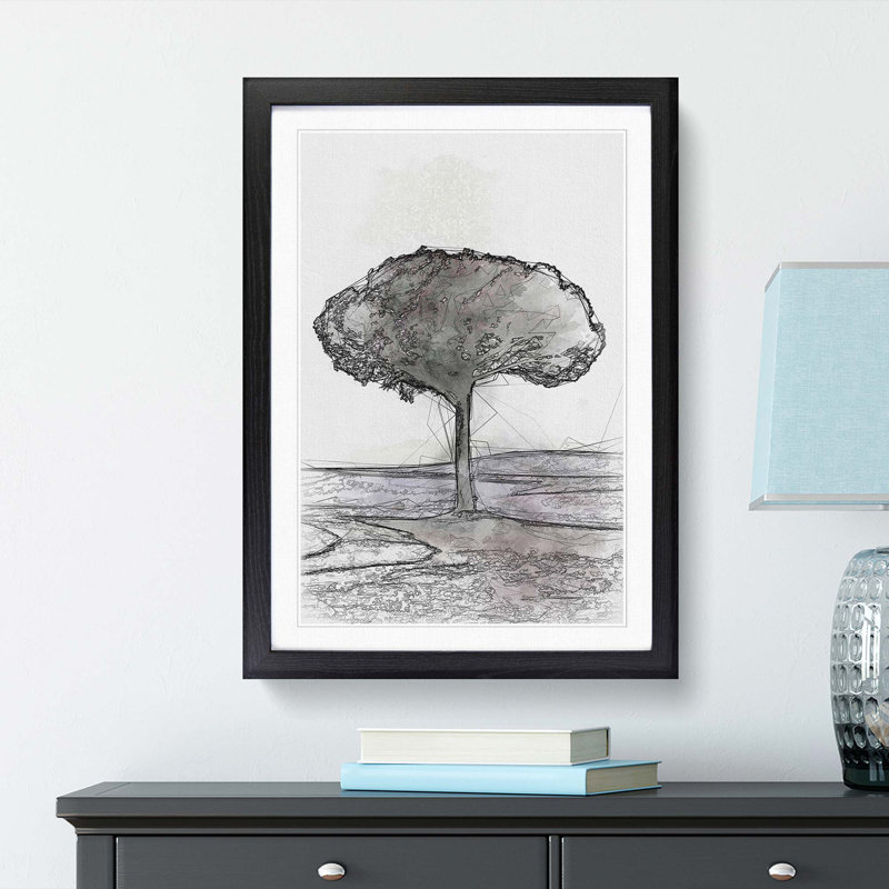 Tree in Tuscany Italy in Abstract - Framed Print, 91cm H x 60cm W x 2cm D, Black