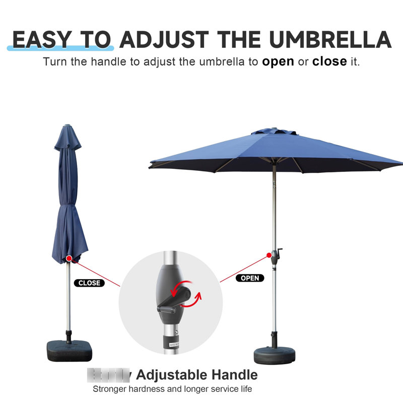 Parasol de patio 9 pi - imperméable, option de réglage simple pour le jardin, la terrasse, la cour arrière, la piscine, la résistance bleu marine, la fonctionnalité d'inclinaison pratique
