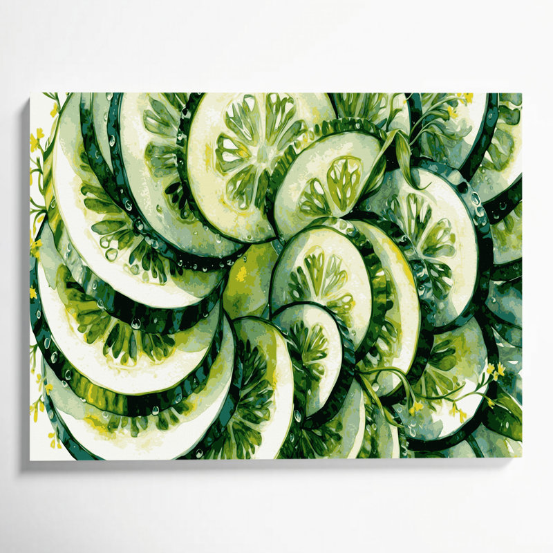 Art mural sur toile beige, légumes et concombre, H 8 po x l 10 po