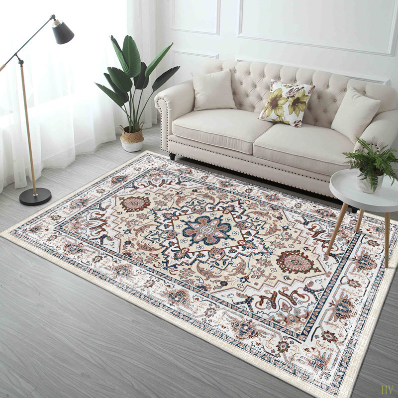 Tapis lavable antidérapant rétro bohémien 5 x 7 pour salon, cuisine, chambre à coucher, salon, fleur
