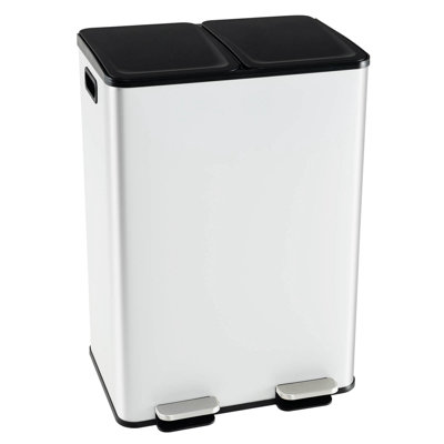 Costway 16 Gallon Dual Step Trash Can Recycle Bin Stainless Steel Bucket Pedal White 