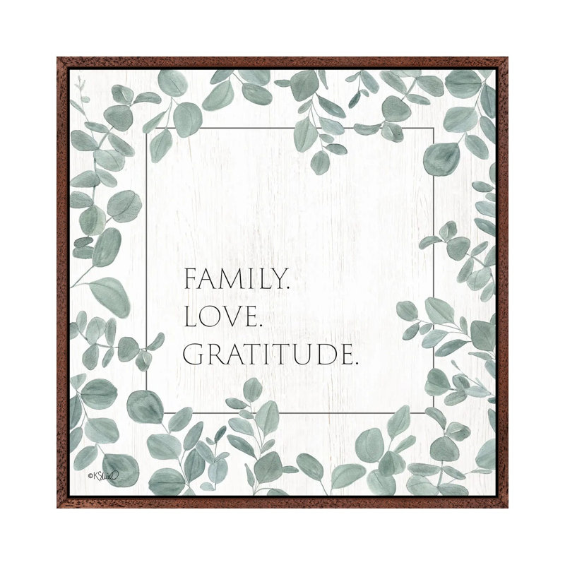 Family Love Gratitude Eucalyptus by Kate Sherrill - Print on Canvas, 93.98 cm H x 93.98 cm W, Brown Floater Frame