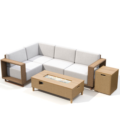 Outdoor Wicker Patio Conversation Furniture Set With Fire Pit Table