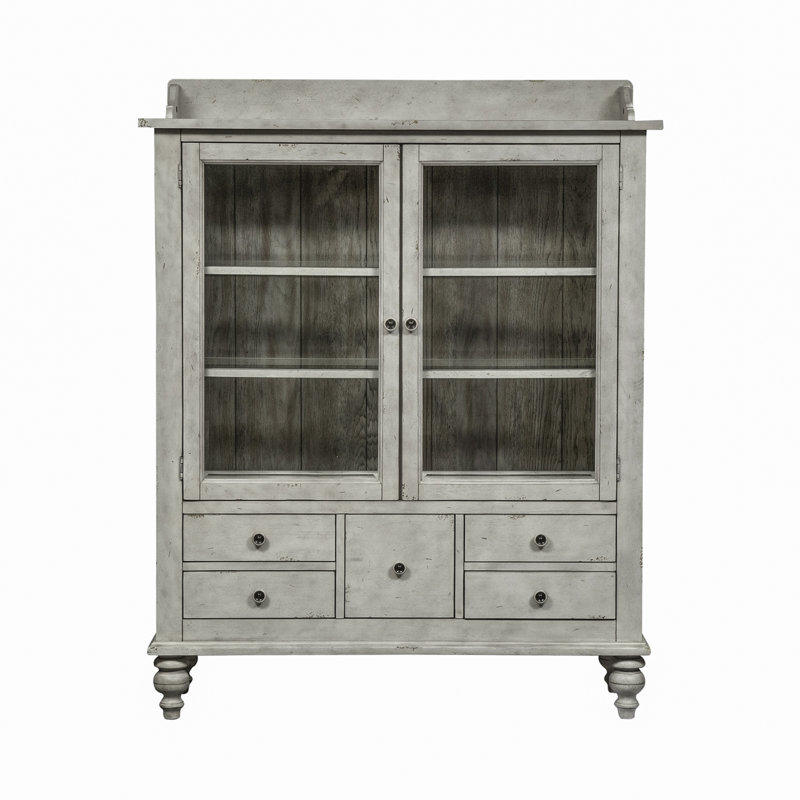 Gray Oak Veneer Lighted Traditional China Cabinet