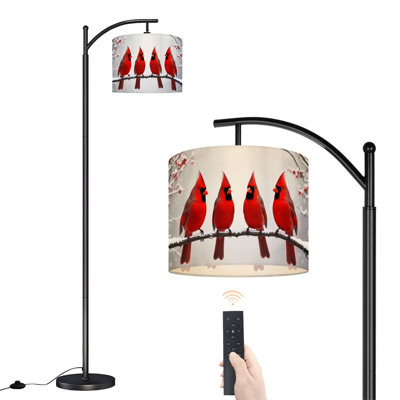 Lampe sur pied à arc avec abat-jour réglable Scène cramoisie d'hiver Cardinal oiseaux Plumage rouge Branche enneigée Lampe sur pied 3 températures de couleur Lampe à mât haut avec interrupteur au pied pour la chambre à coucher