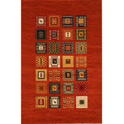 Wool Geometric Area Rug in Red
