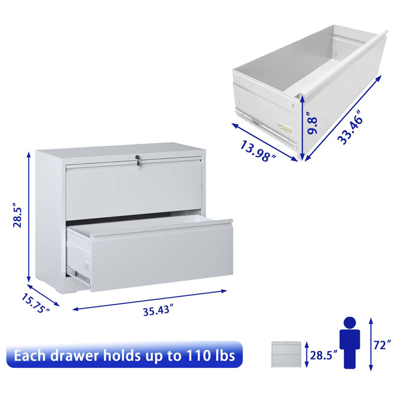 Makhyla 35.43'' Wide 2 -Drawer Steel File Cabinet, White