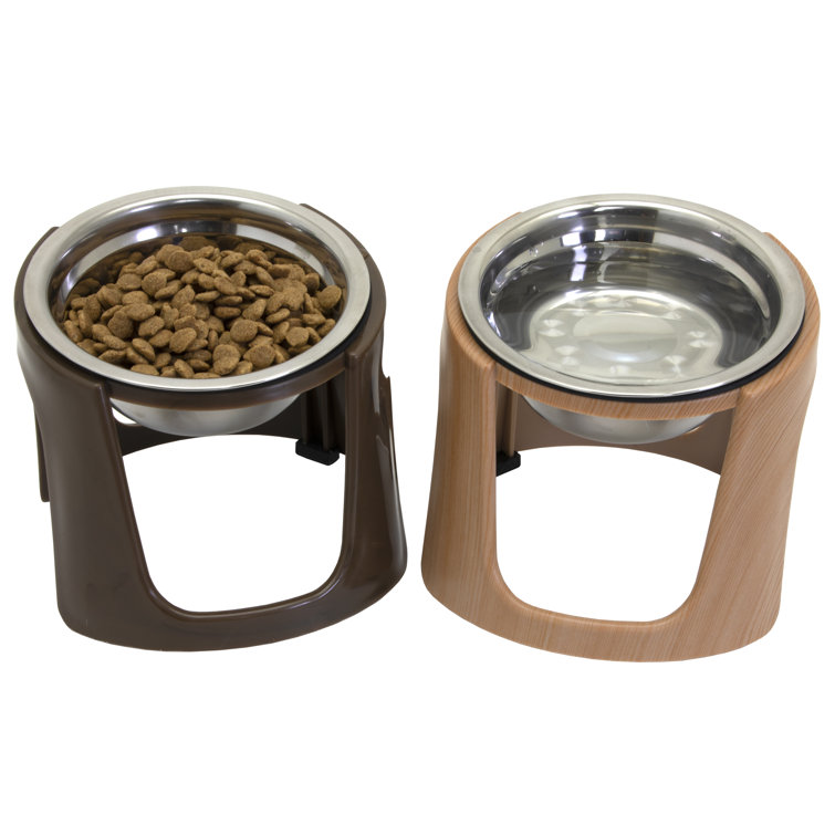 Raised Pet Bowls for Cats and Dogs, Outdoor Elevated Dog Cat Food and Water Bowls Stand Feeder on Aluminum Legs with 2 Stainless Steel Bowls Sizes