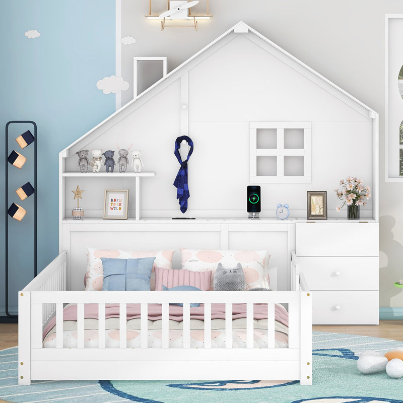 Lit pour enfant Wolken, Blanc, Double