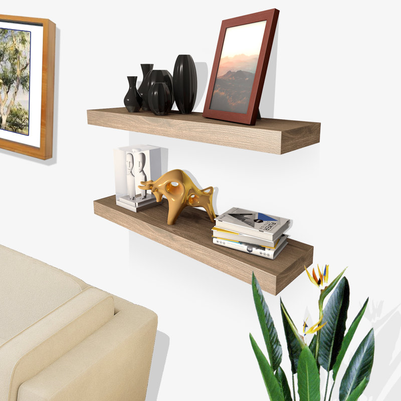 2 Piece Solid Wood Floating Shelf, 1.57" H x 36" W x 6" D, Walnut