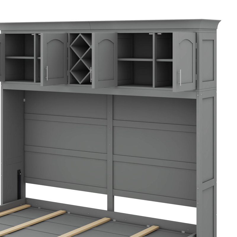 Grand lit escamotable grand format avec grand cabinet supérieur, Gris