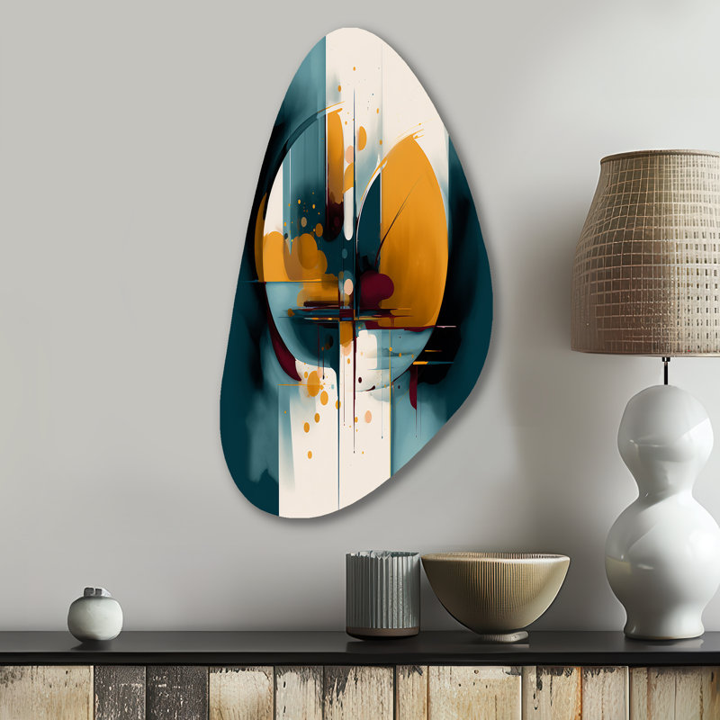 «Exploration des motifs abstraits II», art mural géométrique asymétrique en métal, impression d'art en forme unique jaune