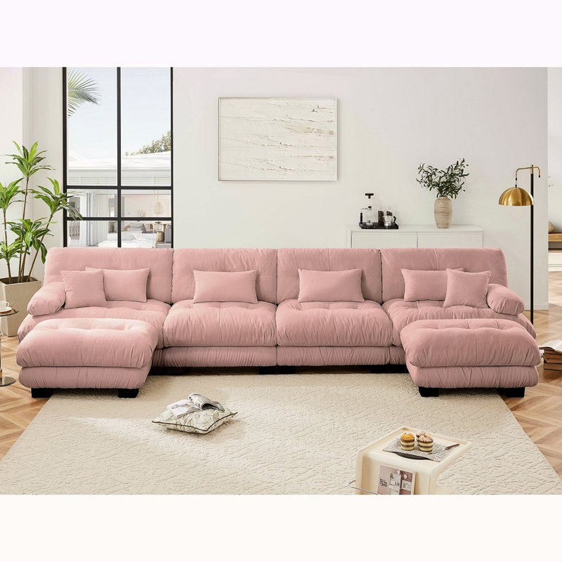 Canapé modulaire à combinaison libre, canapé en forme de U pour le salon, canapé confortable à 4 places avec 2 repose-pieds, chenille