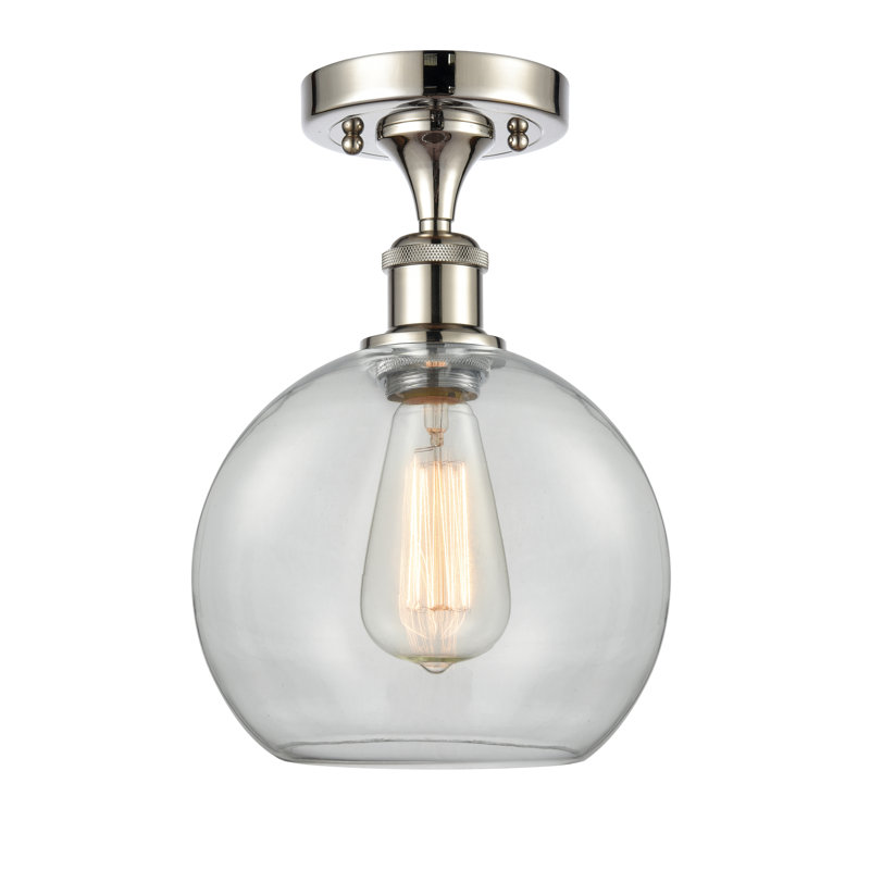 Cindi Glass Semi Flush Mount, No Bulb Included, Clear, Polished Nickel
