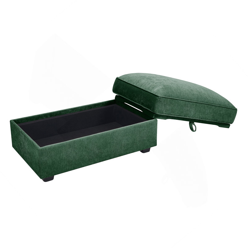 Repose-pieds en chenille avec rangement caché, pour un intérieur moderne et nordique, peu encombrant et élégant., Vert