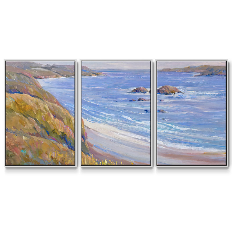 Le long de la côte I - 3 pièces, reproduction sur toile, H 40 po x l 78 po x P 2 po, Blanc