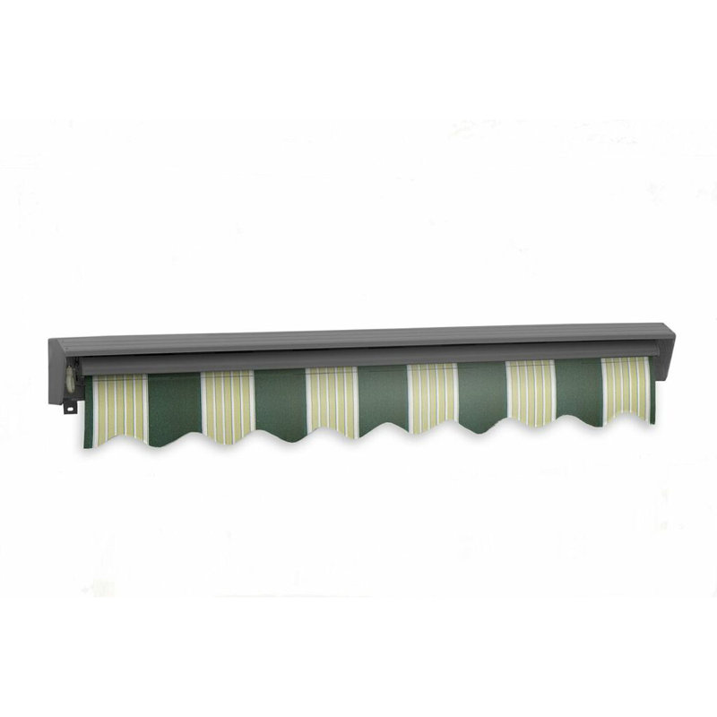 Classic Series 8'x7' Motorized Patio Retractable Awning, 9.8" H x 96" W x 84" D, Forest Green with Cream Stripes